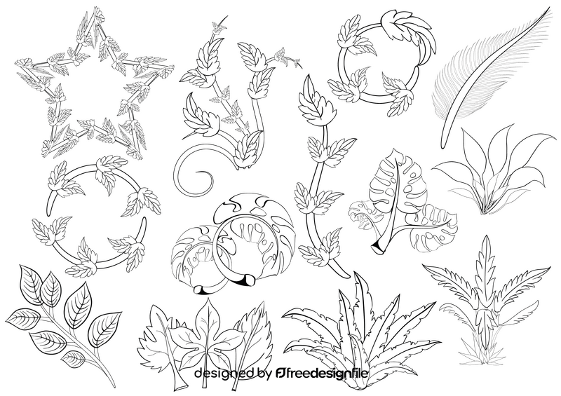 Leaves set black and white vector