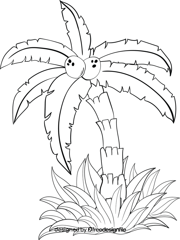 Jungle palm tree black and white clipart