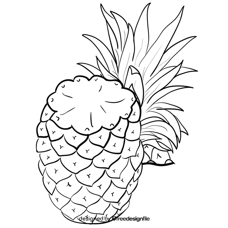 Pineapple with leaves black and white clipart