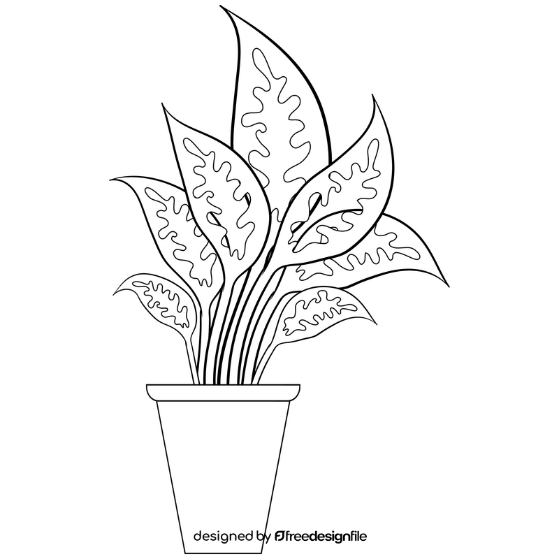 Office potted plant black and white clipart