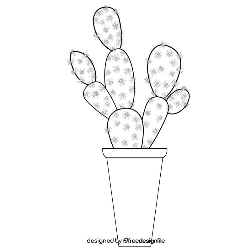 Cactus potted plant black and white clipart