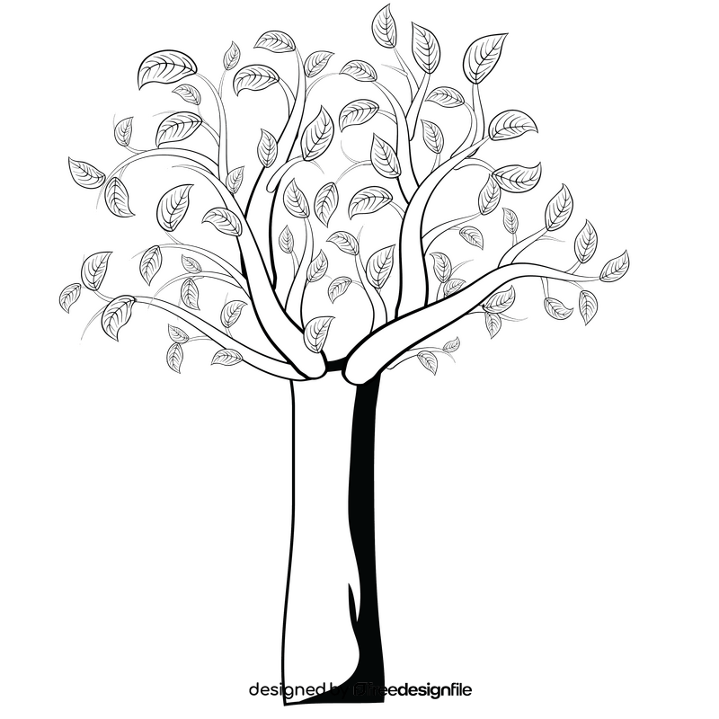 Tree with leaves black and white clipart