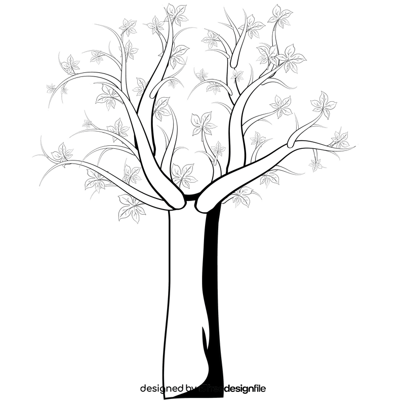 Tree with flowers black and white clipart