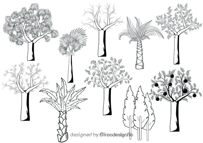 Trees set black and white vector