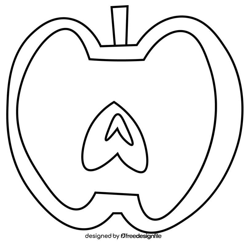 Green apple half black and white clipart