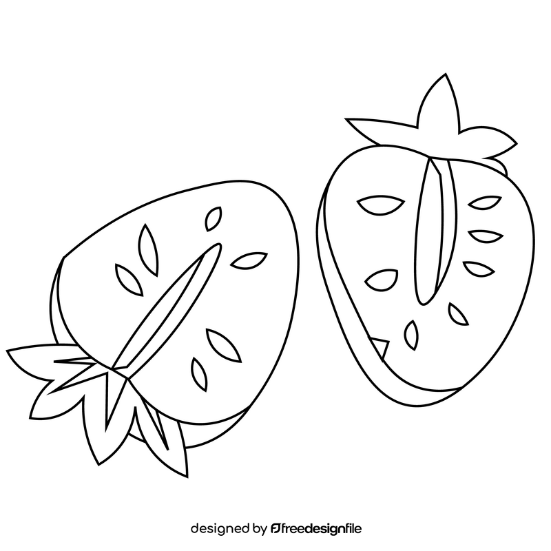 Strawberry cut in half black and white clipart