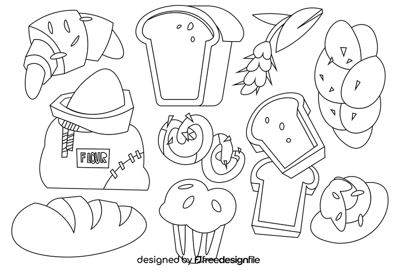 Bread set black and white vector