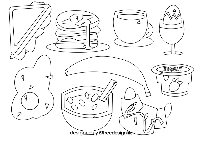 Delicious breakfast set black and white vector