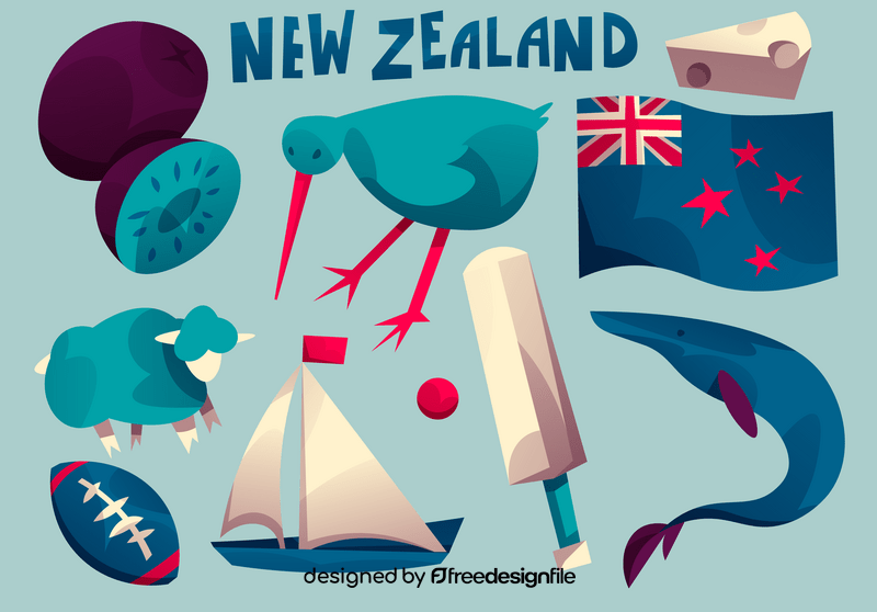 New Zealand set icons vector