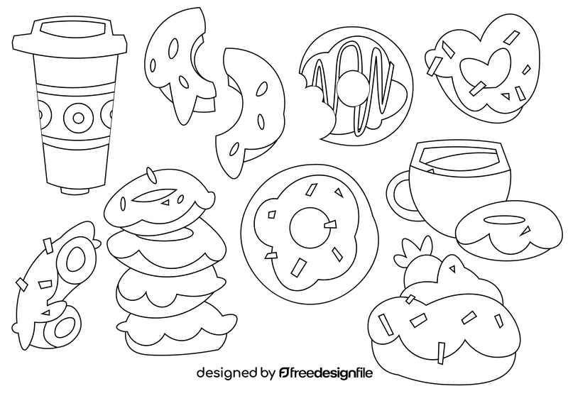 Donuts set black and white vector