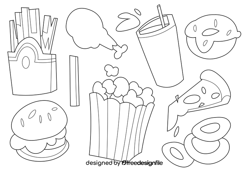Fast food set black and white vector