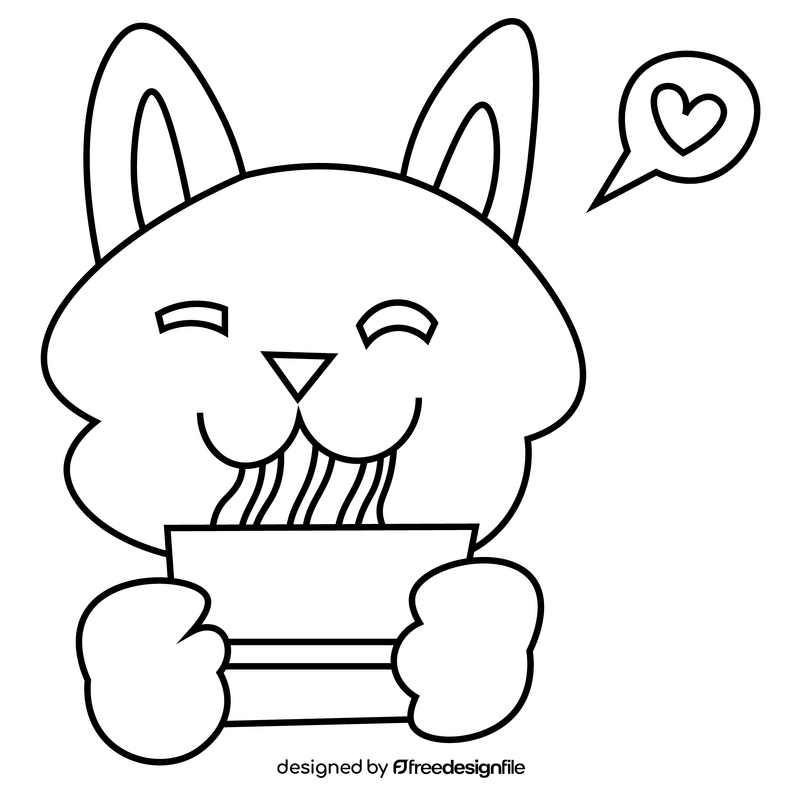Cartoon noodles with little kitty black and white clipart