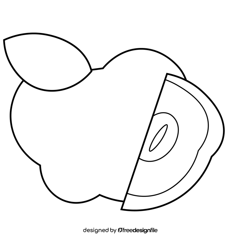 Green apple slice drawing black and white clipart