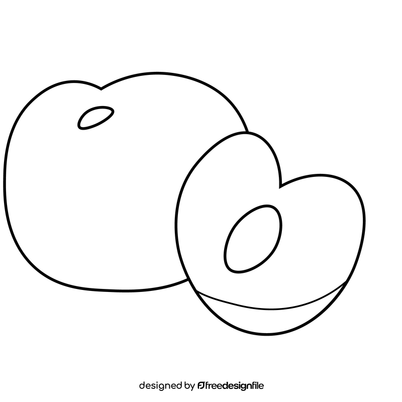 Plum slice drawing black and white clipart