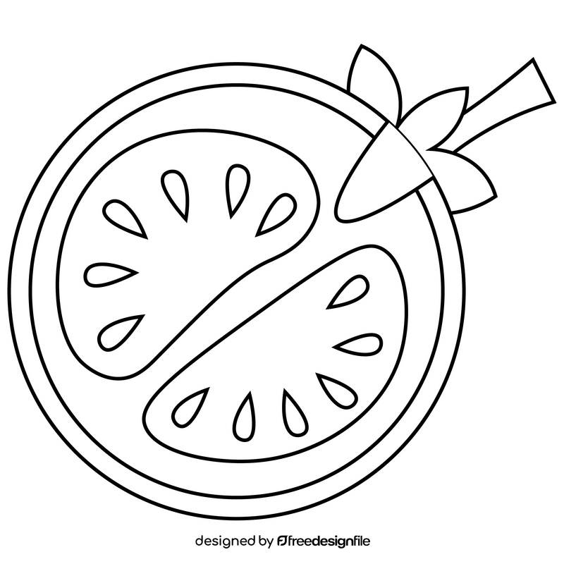 Tomato half flat design black and white clipart