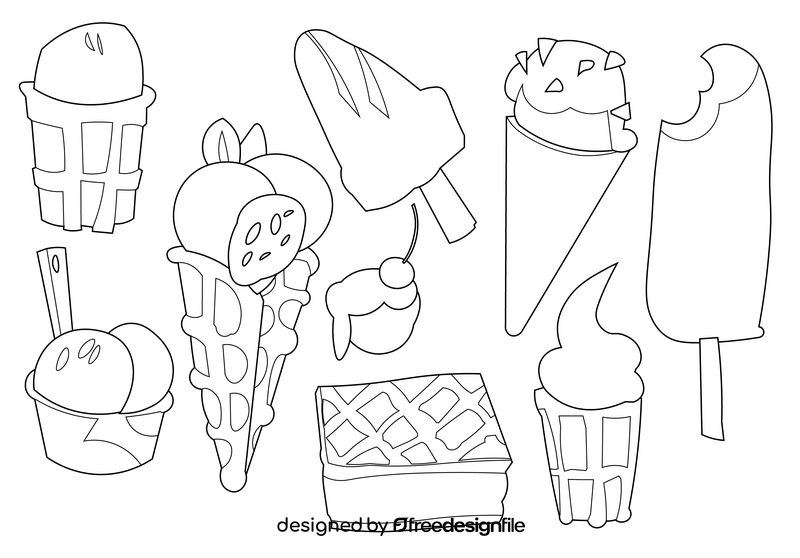 Ice cream set black and white vector