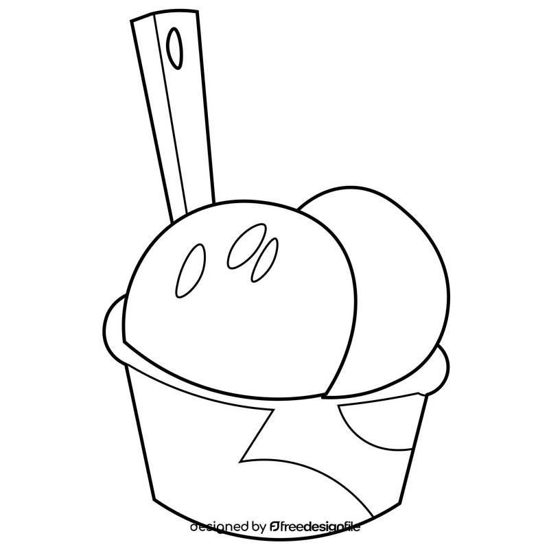 Ice cream balls in a cup black and white clipart