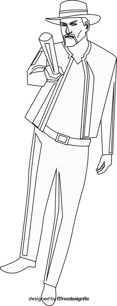 Man holding a gun cartoon drawing black and white clipart