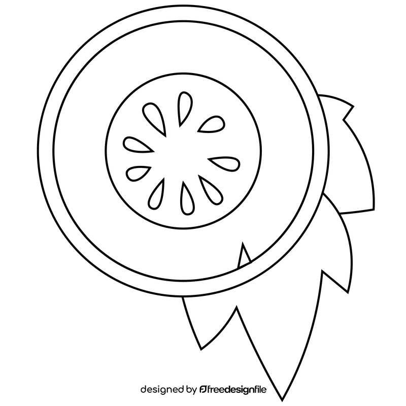 Melon cut in half, circle, flat design black and white clipart