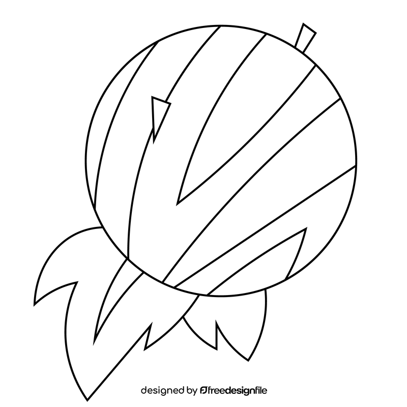 Watermelon with leaves flat black and white clipart