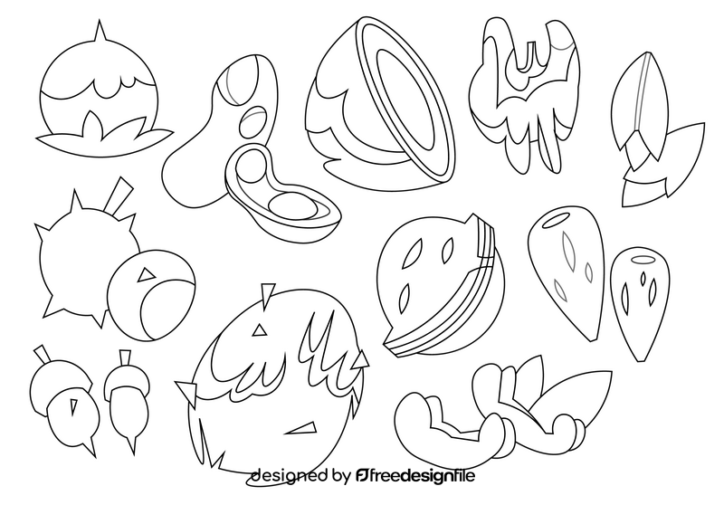 Cartoon nuts set black and white vector