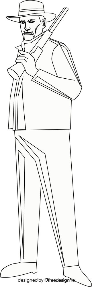 Man holding a gun cartoon drawing black and white clipart