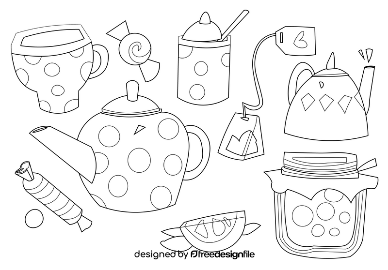 Set of tea black and white vector