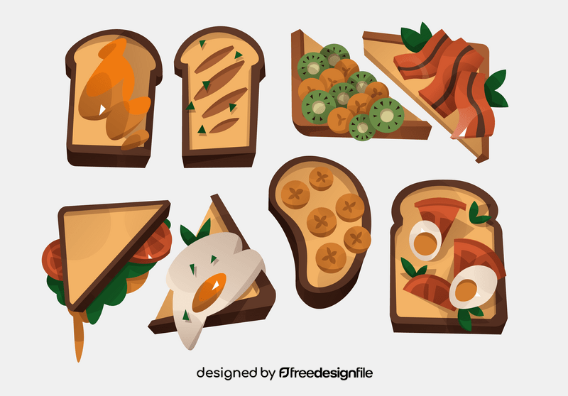 Toasts set healthy toasted food with bread vector