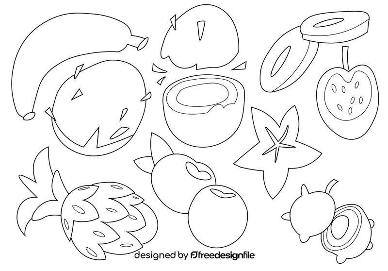 Tropical fruits set black and white vector