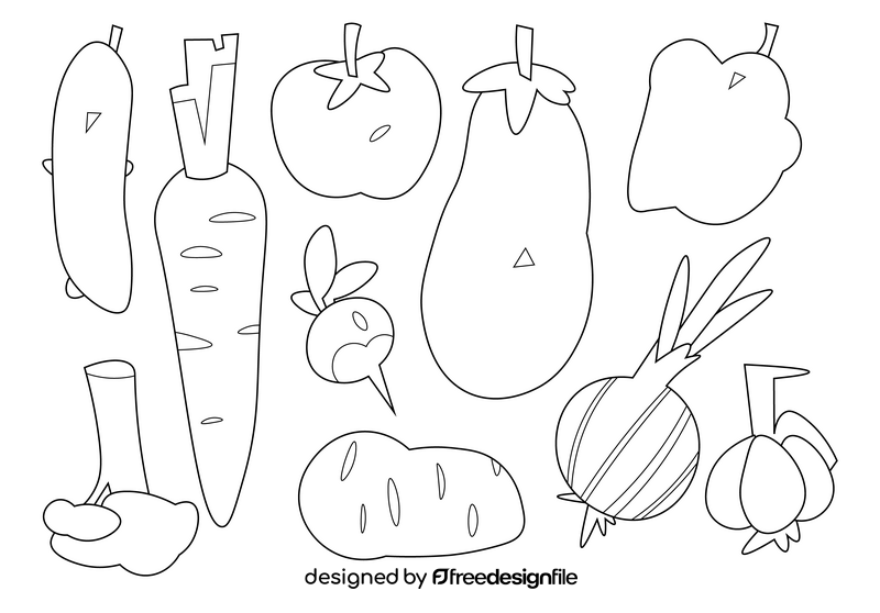 Vegetables set black and white vector