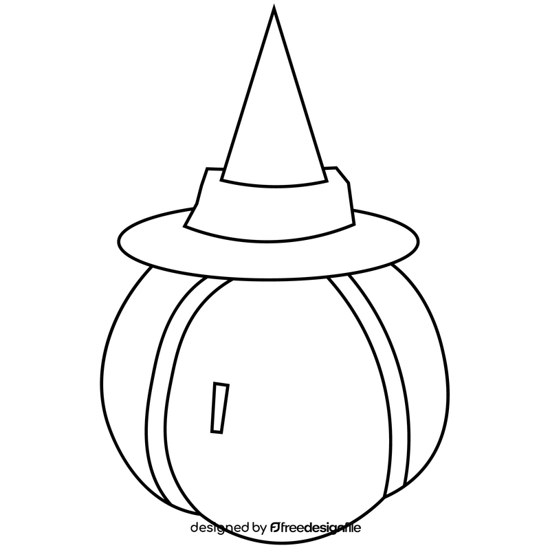 Halloween pumpkin in witch hat black and white clipart