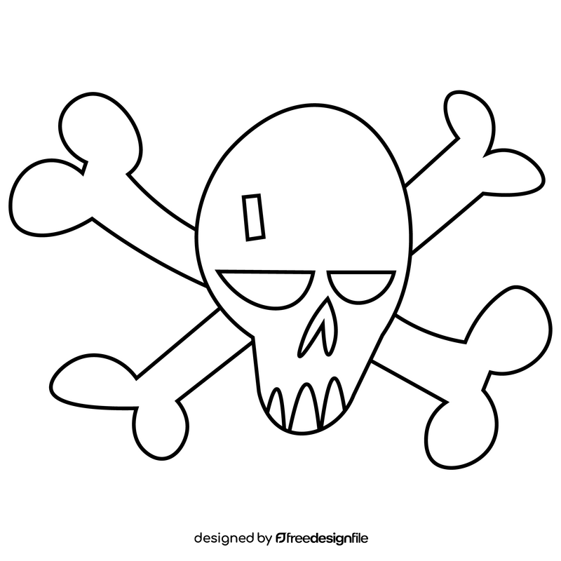 Halloween skull and crossbones cartoon black and white clipart