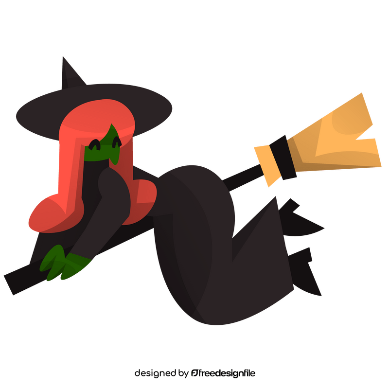 Flying halloween witch, cartoon broom clipart