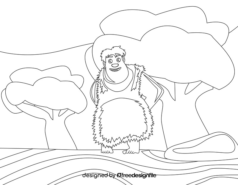 Thunk The Croods cartoon character drawing black and white vector