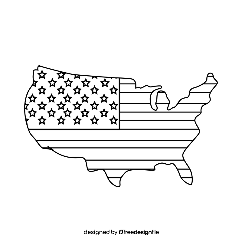 American map flag, USA, United States drawing black and white clipart