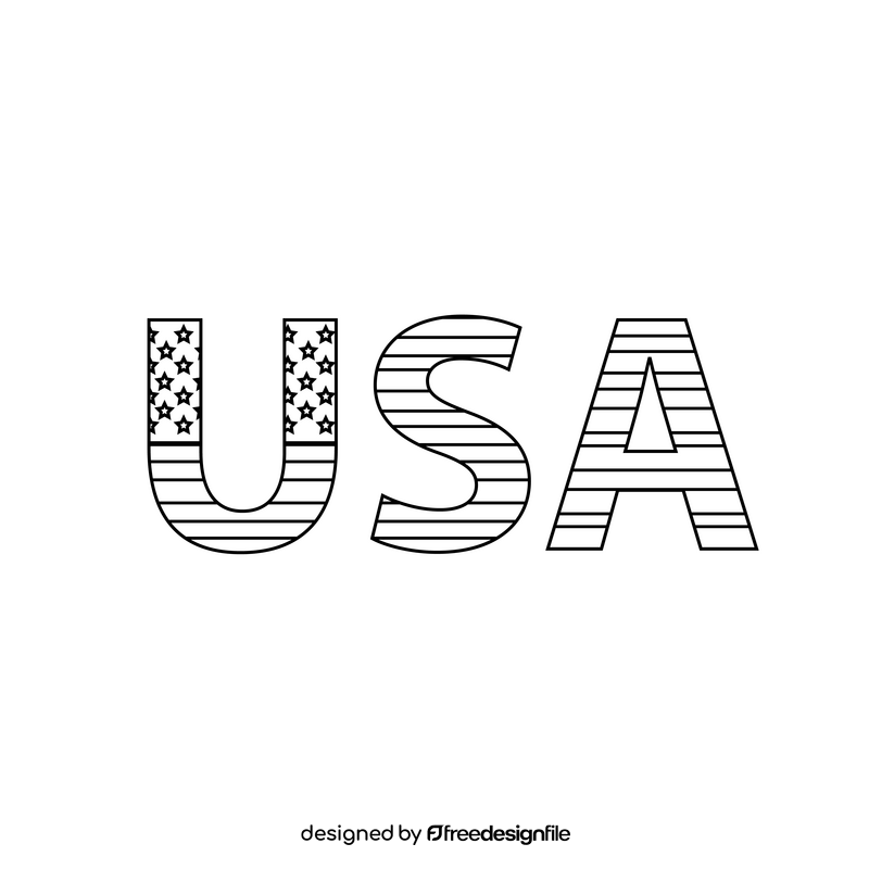 USA flag in letters drawing black and white clipart