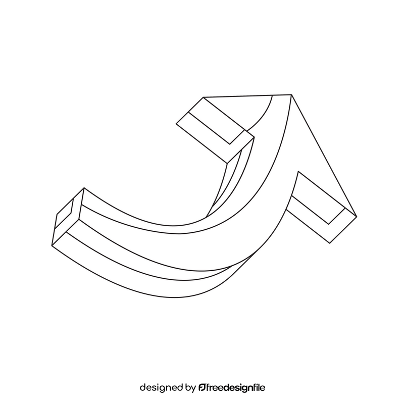 Arrow 3d drawing black and white clipart