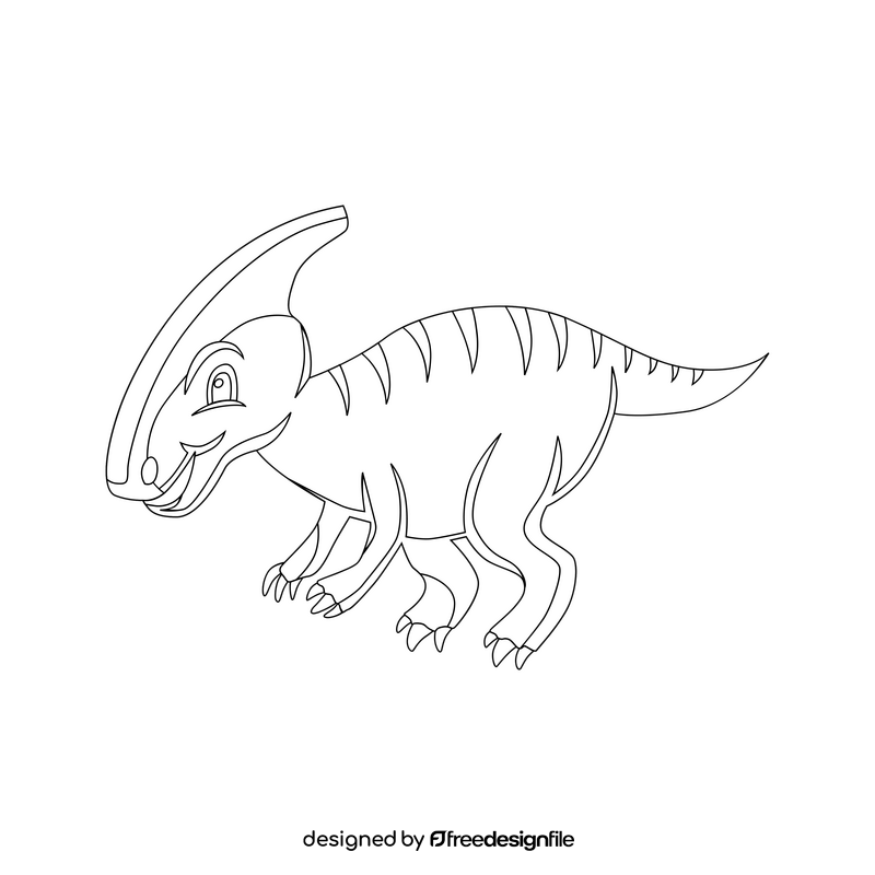 Parasaurolophus baby dinosaur cartoon drawing black and white clipart