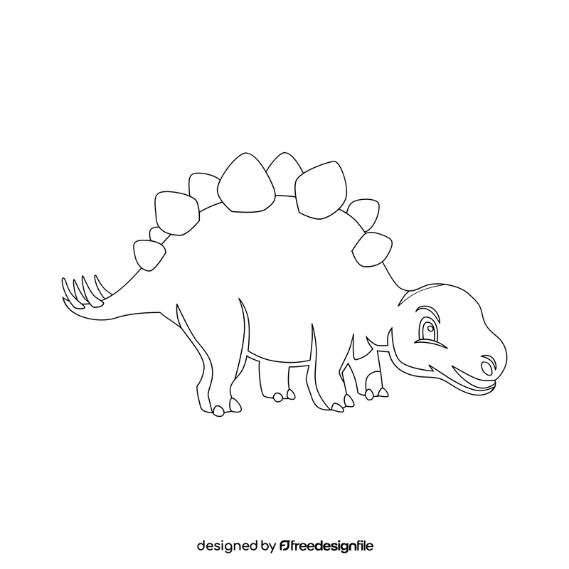 Stegosaurus baby dinosaur cartoon drawing black and white clipart
