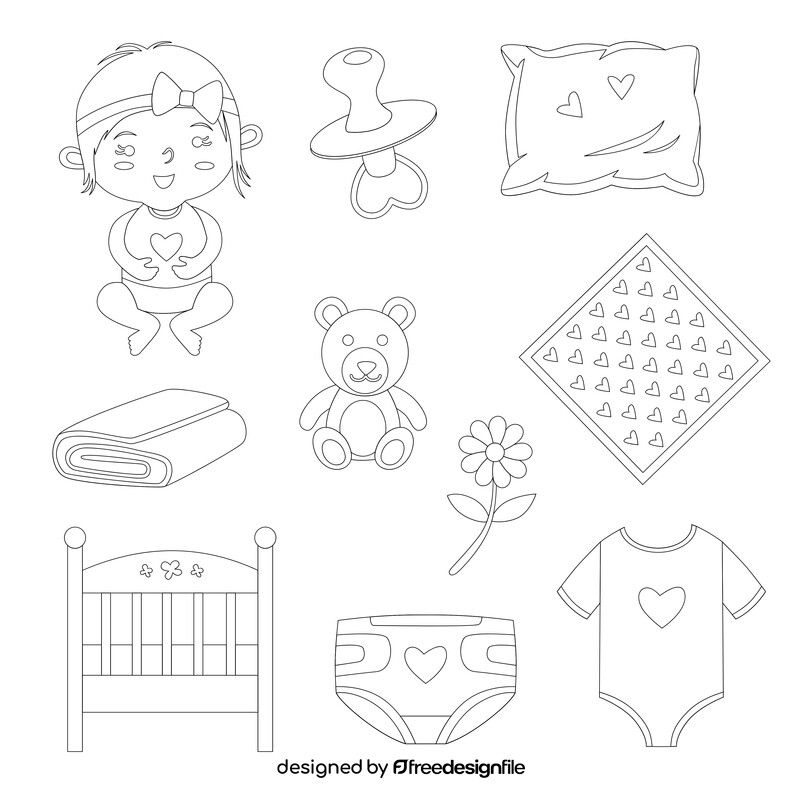Baby girl set black and white vector