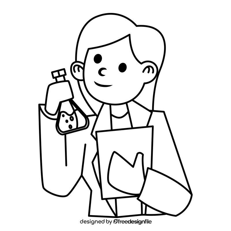 Chemist drawing black and white clipart