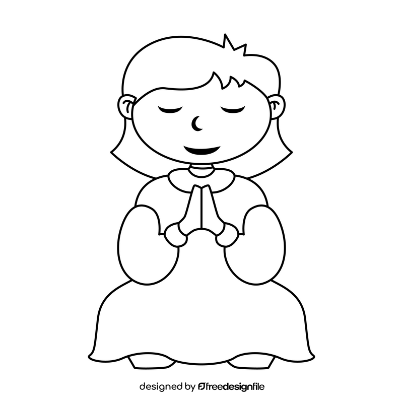 Children Praying Christian Kids drawing black and white clipart