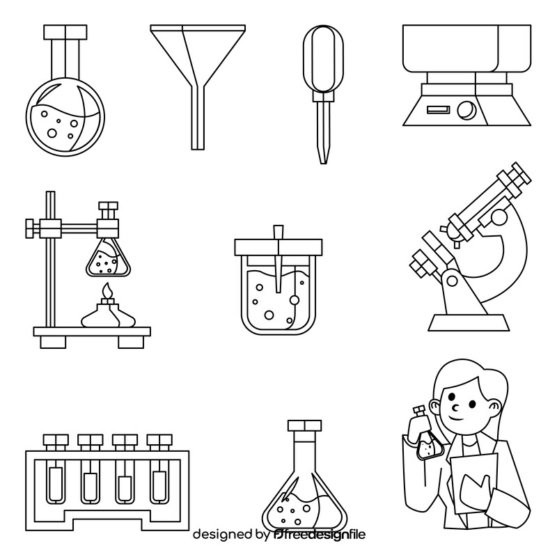 Chemistry icons set black and white vector