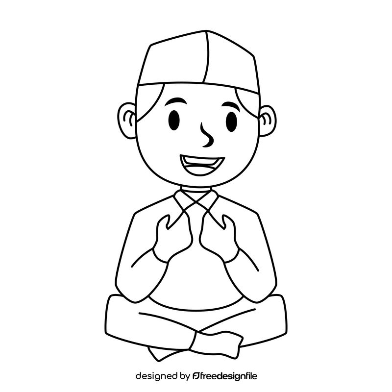 Children Praying Muslim Kids drawing black and white clipart