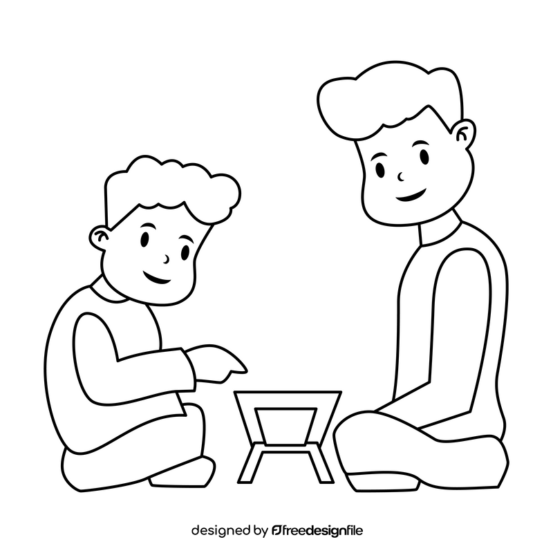 Children Praying father teaching to pray drawing black and white clipart