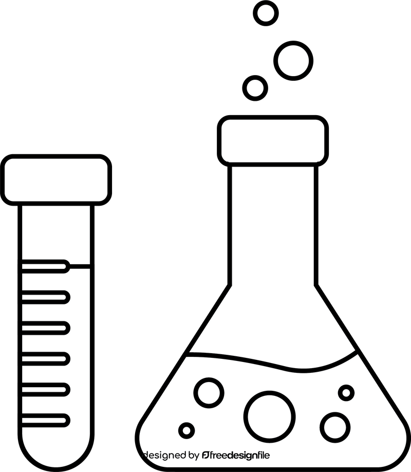 Science flasks drawing black and white clipart