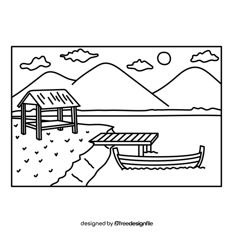 Crayon Landscape Drawing black and white clipart