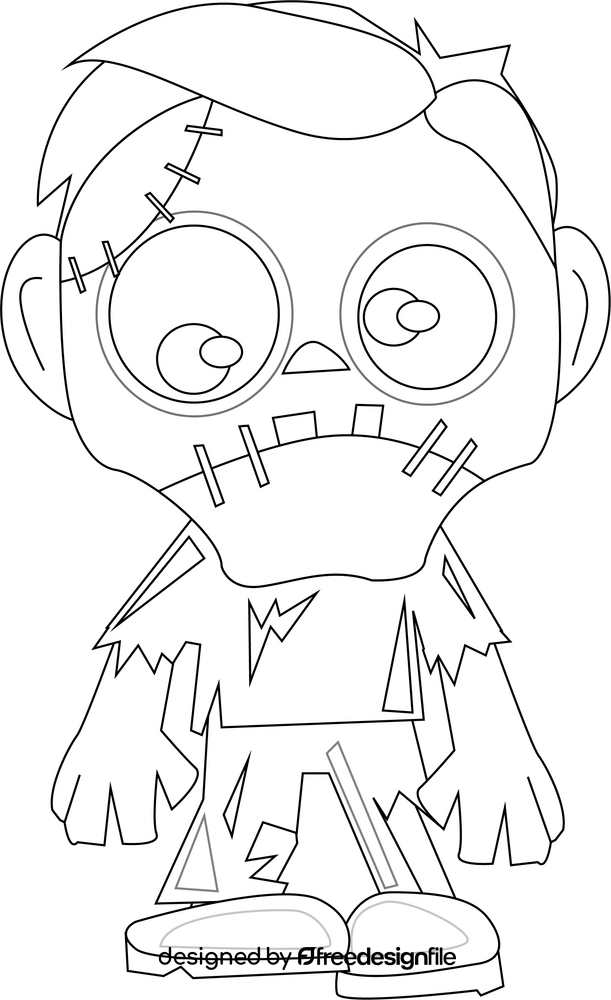 Zombie cartoon character black and white clipart