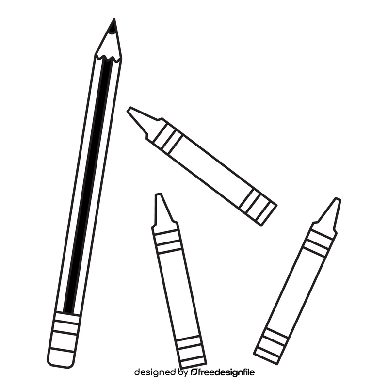 Color crayons and pencil drawing black and white clipart