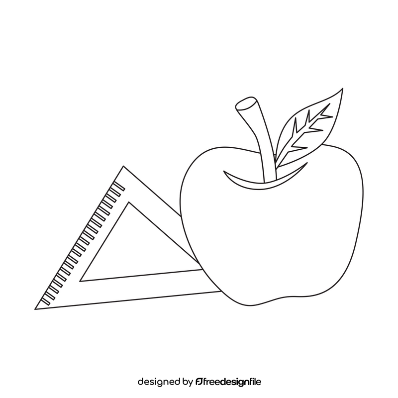 Apple with ruler drawing black and white clipart
